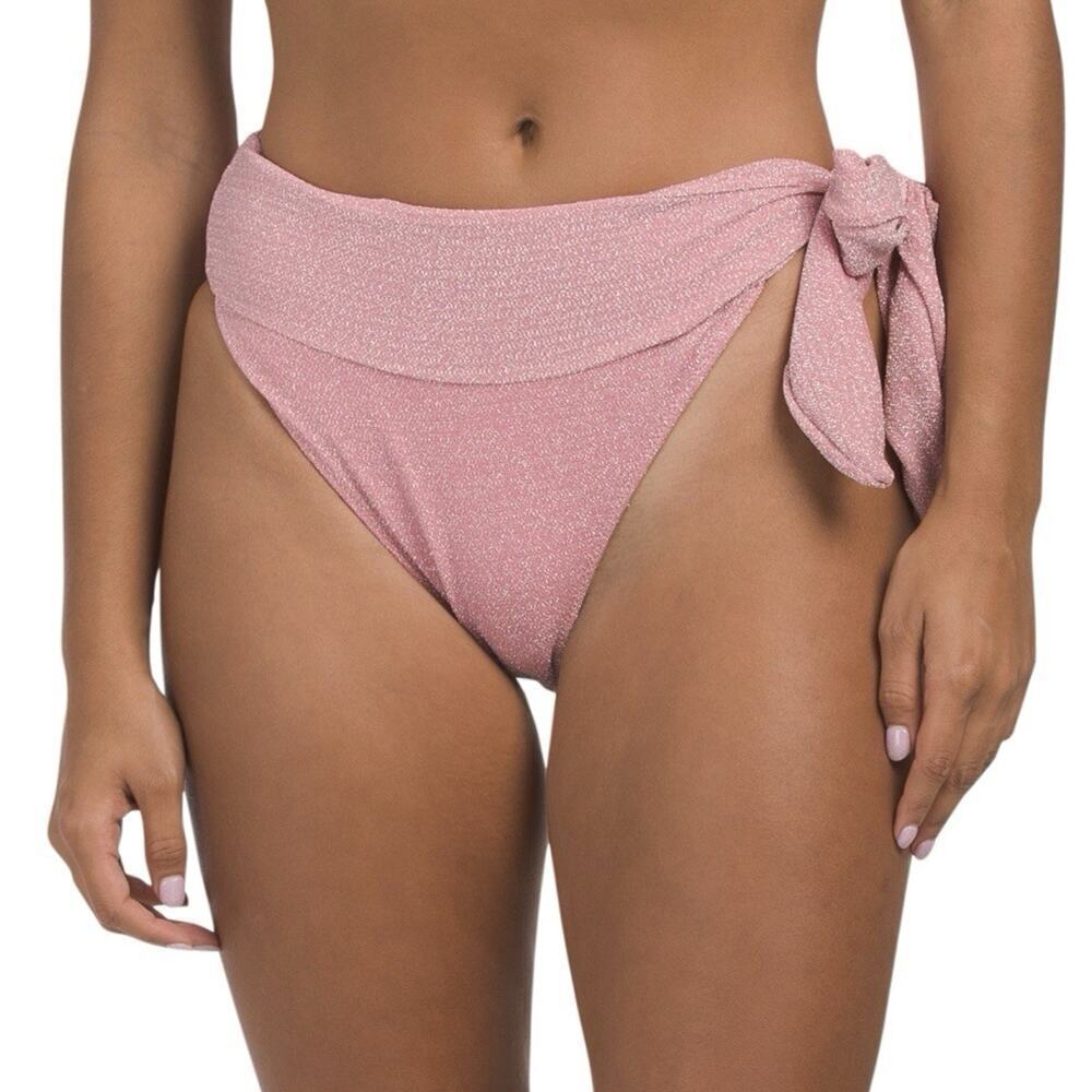 Ramy Brook Womens Side Tie Nova Bikini Bottom Pink Shimmer Finish Size XXS NWT